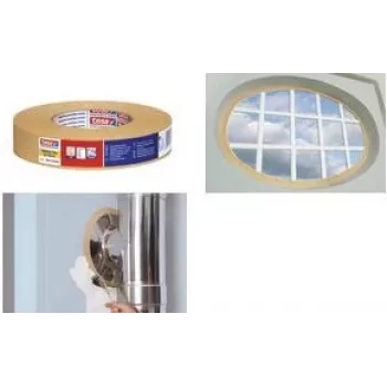 Bandă adezivă de mascare din hârtie creponată Tesa 4319, 38 mm x 50 m, crem, adeziv din cauciuc natural, rezistentă la rupere, margini de vopsire precise 04319-00008-00