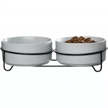 Set de boluri duble pentru animale Ritzenhoff & Breker TARO, 880 ml, gresie gri cu suport metalic negru 450521