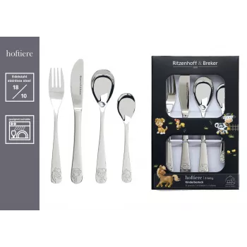 Set de tacâmuri pentru copii Ritzenhoff & Breker HOFTIERE, 4 piese, oțel inoxidabil cu motive animale de fermă 819144