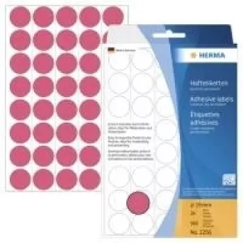 Etichete rotunde autoadezive permanente HERMA 2256, roșu luminos, 19 mm, 960 etichete (24 coli x 40)