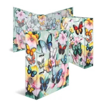 Mapă cu inele cu motiv fluture HERMA A4, cotor 70 mm, carton rezistent, multicolor 20191