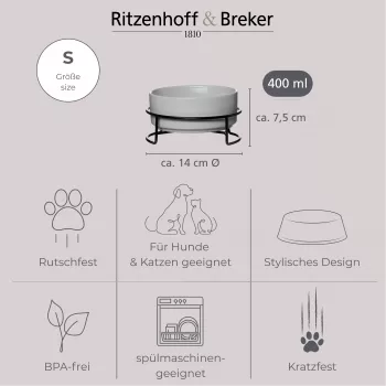 Set de boluri pentru animale Ritzenhoff & Breker TARO, 400 ml, bol din gresie ceramică gri pentru pisici și câini mici, apă și hrană, 1 bucată (450514)