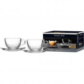 Set de cappuccino Ritzenhoff & Breker BARISTA, 4 piese, sticlă transparentă, căni 220 ml, rezistent la mașina de spălat vase 822021