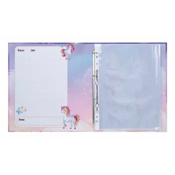 Mapă cu inele pentru certificate HERMA Einhorn A4, carton rezistent, 2 inele O, 25 mm, imprimată integral 20161