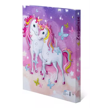 Mapă cu inele pentru certificate HERMA Einhorn A4, carton rezistent, 2 inele O, 25 mm, imprimată integral 20161