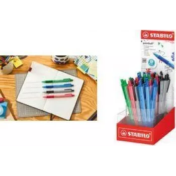 Display cu pixuri cu bilă retractabile STABILO pointball colorful, 38 de culori asortate, 0,5 mm, zonă de prindere antiderapantă, 6033/38-1