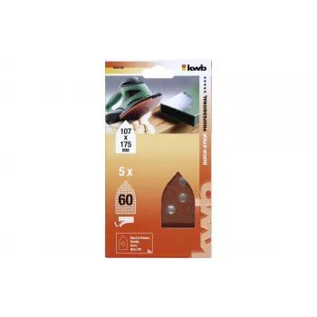 Foi abrazive delta KWB 493406, P60, 175 x 107 mm, pachet de 5, cu velcro