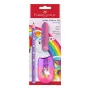 Set de scris Faber-Castell Unicorn Jumbo, violet, 3 piese, mină de 3 mm, formă ergonomică triunghiulară 111528