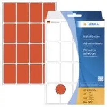 Etichete adezive permanente HERMA roșii 25 x 40 mm, 512 etichete (32 foi x 16) 2452