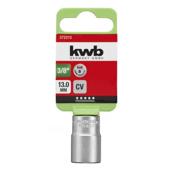 Cheie tubulară KWB 372213 cu antrenare de 3/8 inch 13 mm, cu 6 colțuri, crom-vanadiu
