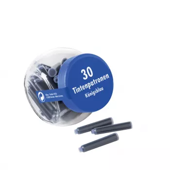 Cartușe de cerneală scurte standard internaționale Pelikan 4001 pentru stilou, albastru regal, ștersabile și lavabile, 30 cartușe în borcan de sticlă 300003745