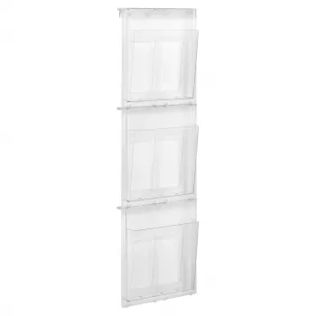 HELIT PLACATIV Wall-Mounted Brochure Holder, 3 Compartments, A4 Portrait, Clear SAN, 35 mm Depth H6810702