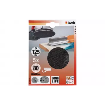 kwb 491308 discuri de șlefuit pentru șlefuitor cu disc, granulație 80, Ø 125 mm, 5 bucăți