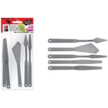 Set de cuțite de pictură Marabu, plastic, 5 piese, pentru culori pastoase, paste de structură, acrilice, uleiuri, geluri 0173000000031