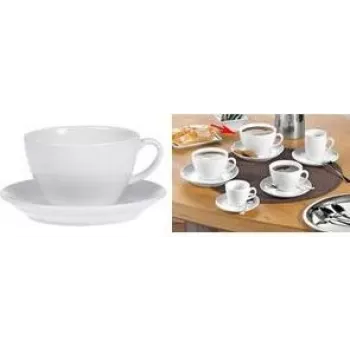 Set cești de cafea cu lapte Esmeyer BISTRO, 6 piese, porțelan alb, mâner rotund, înălțime 76 mm, 220 ml 433-254
