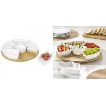 Set de servire rotativ Esmeyer SUSAN, 7 piese, tavă din bambus cu 6 boluri din porțelan, 345 mm 302-060