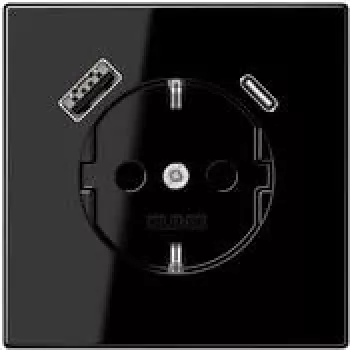 Priză SCHUKO JUNG LS 1520-15 CA SW 16 A cu încărcător USB 1 x Type-A + 1 x Type-C, Safety Plus, seria LS, negru