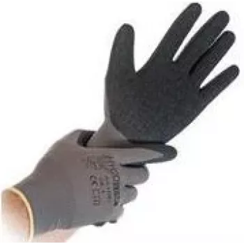 Mănuși de lucru HYGOSTAR Skill gri/negru mărimea S nailon tricot fin acoperite cu polimer, imersie 1/4, pachet de 12 33986