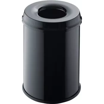 Coș de gunoi din oțel Helit H2515495 cu capac de stingere a flăcărilor, 15 litri, negru, rotund