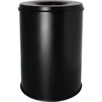 Coș de gunoi din oțel Helit H2515495 cu capac de stingere a flăcărilor, 15 litri, negru, rotund