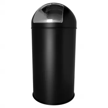 HELIT H2401495 50L Black Round Steel Waste Bin with Push-Flap Lid