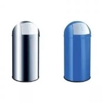 HELIT H2401495 50L Black Round Steel Waste Bin with Push-Flap Lid