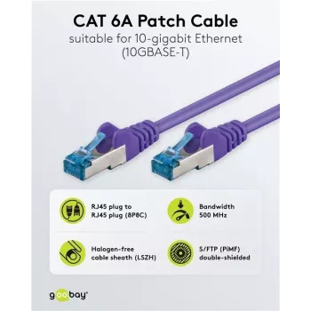 Cablu patch Wentronic Goobay CAT 6a S/FTP, RJ45, violet, 3 m, LSZH, cupru 93789