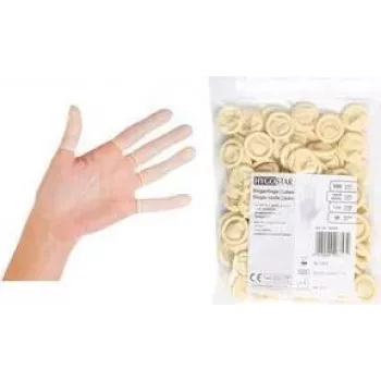 Degetare din latex HYGOSTAR, fără pudră, alb, mediu, 70 mm, texturat, margine rulată, 1 bucată (26753)