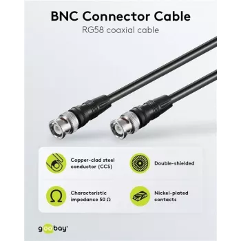 Cablu de conectare Wentronic Goobay BNC, negru, 3 m - BNC tată la BNC tată, coaxial 75 Ohm 50089