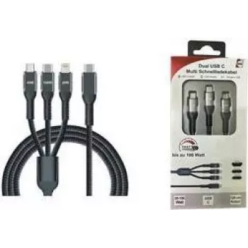 Cablu de încărcare USB IWH USB-C, Micro-USB, Apple Lightning, 1,2 m, negru 019057