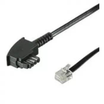 Cablu de conectare Wentronic Goobay TAE-F cu pin-out universal, negru, 10 m - ștecher TAE-F la ștecher RJ11/RJ14 (6P4C) 68537