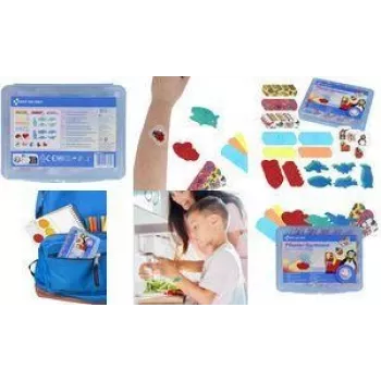 Sortiment de plasturi pentru copii FIRST AID ONLY, 45 bucăți hipoalergenice în cutie de plastic, 4 modele (P-10069 00)