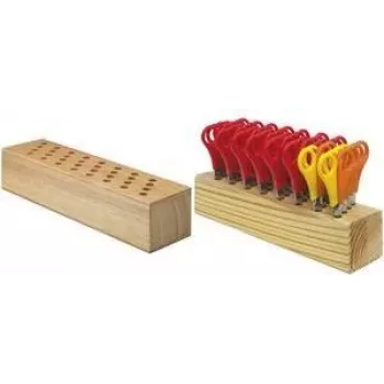 Westcott 112TidyC 00 Wooden Scissor Block with 32 Children's Scissors, 130 mm, Rounded Tips, 5 cm Scale