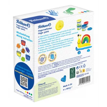 Vopsea de degete Pelikan culori de bază, set de 4 pe bază de apă, testată dermatologic, ușor de curățat - 1 bucată (701570)