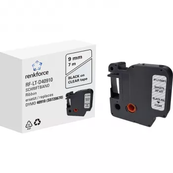 Bandă de etichetare Renkforce RF-LT-D40910 compatibilă cu DYMO D1 - 40910, 9 mm, transparent, negru, 7 m RF-6027842