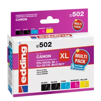 Cartușe de cerneală compatibile Edding EDD-502 E multi-pack pentru Canon PGI-550PGBK XL, CLI-551 C/M/Y XL (negru, cyan, magenta, galben)