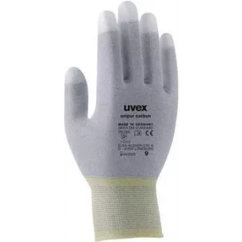 Mănuși de protecție Uvex Unipur Carbon din nailon tricotat, palmă și vârfuri degete acoperite cu PU, sigure ESD, mărimea 8 6055608