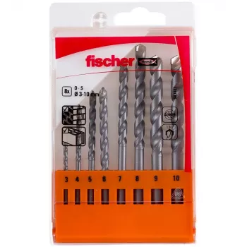 Set de burghie spiralate pentru piatră Fischer D-S 543027, 8 piese