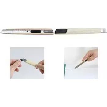 Cutter cu lamă detașabilă NT Cutter A-300, lamă 9 mm, carcasă din plastic bej, ghidaj metalic h1310648