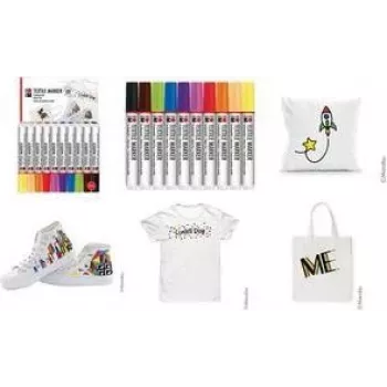 Set de markere textile Marabu, 10 culori asortate, pe bază de apă, rezistent la spălare până la 60°C după fixare 0115000000200