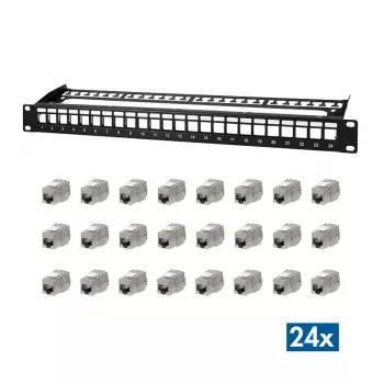 Patch panel keystone LogiLink PrimeLine 24 porturi ecranat Cat.6A, 19 inch 1U, negru (RAL9005), 24 module keystone incluse NK5001