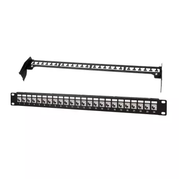 Patch panel keystone LogiLink PrimeLine 24 porturi ecranat Cat.6A, 19 inch 1U, negru (RAL9005), 24 module keystone incluse NK5001