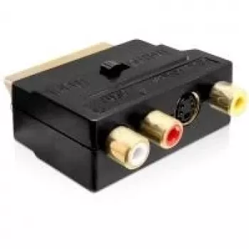 Adaptor Wentronic Goobay SCART, SCART tată la 3 RCA mamă + 4 pini Mini-DIN mamă, negru 50499
