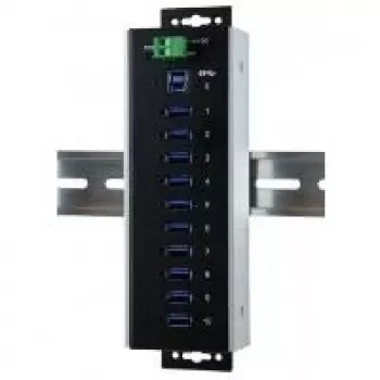Hub industrial EXSYS EX-1110HMVS-WT 10 porturi USB 3.2 Gen 1, montabil pe șină DIN, metal, 5Gbps