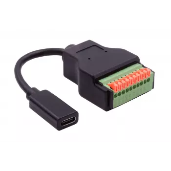 Cablu adaptor EXSYS EX-49124 USB-C mamă la bloc de borne cu șurub 10 pini cu buton, USB 3.2 Gen 1, 15 cm