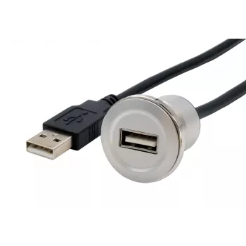 Cablu prelungitor EXSYS EX-49181 USB 2.0 de montaj în panou, USB-A mamă la USB-A tată, 30 cm, placă metalică