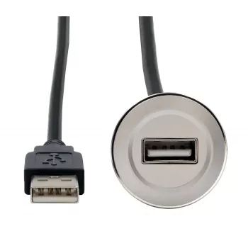 Cablu prelungitor EXSYS EX-49181 USB 2.0 de montaj în panou, USB-A mamă la USB-A tată, 30 cm, placă metalică