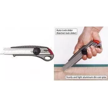 Cutter cu lamă ruptibilă NT Cutter L-550GP 18mm cu corp din aluminiu, ghidaj metalic al lamei, blocare cu șurub, antracit h1310511