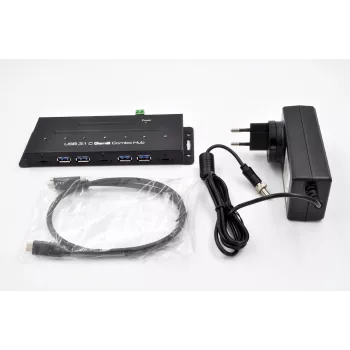 Hub industrial EXSYS EX-1247HMVS USB 3.2 Gen 2 cu 7 porturi, cu montare pe șină DIN
