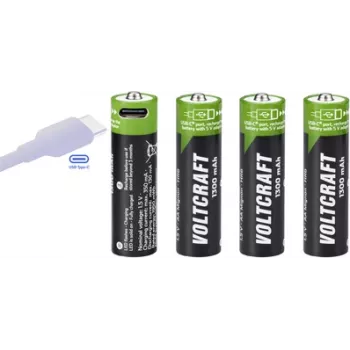 Acumulatori Li-Ion AA reîncărcabili prin USB-C Voltcraft VC-AA1300USB 1300 mAh 1,5 V, pachet de 4